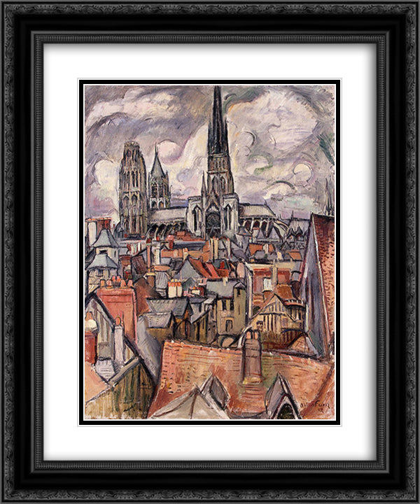 Roofs and Cathedral in Rouen 20x24 Black Ornate Wood Framed Art Print Poster with Double Matting by Friesz, Othon