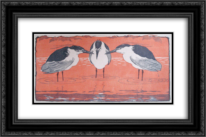 Night Herons 24x16 Black Ornate Wood Framed Art Print Poster with Double Matting by Eckmann, Otto