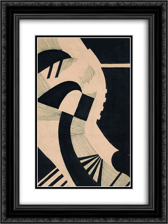 Komposition in Schwarz und Weiss 18x24 Black Ornate Wood Framed Art Print Poster with Double Matting by Freundlich, Otto