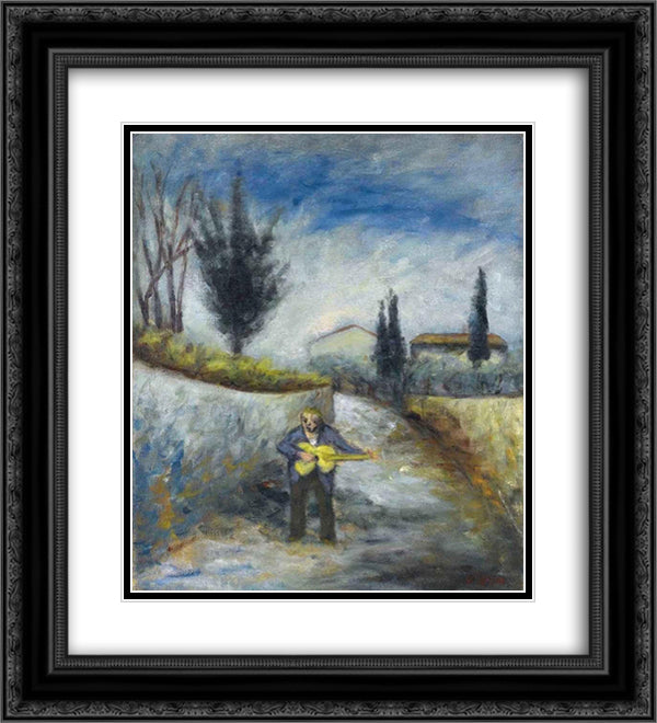 Cantastorie 20x22 Black Ornate Wood Framed Art Print Poster with Double Matting by Rosai, Ottone