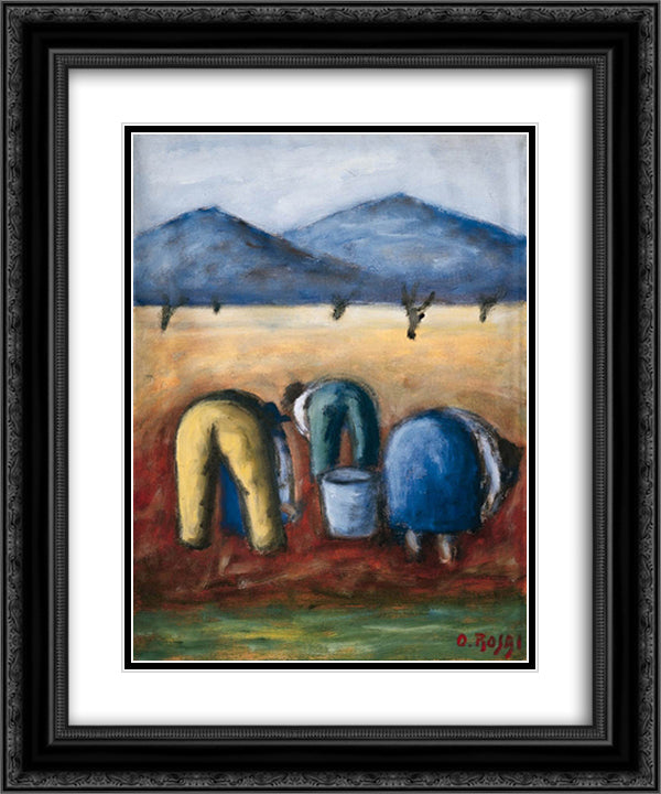 Contadini 20x24 Black Ornate Wood Framed Art Print Poster with Double Matting by Rosai, Ottone