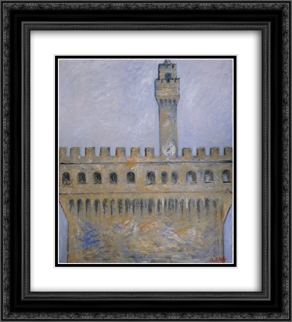 Palazzo Vecchio 20x22 Black Ornate Wood Framed Art Print Poster with Double Matting by Rosai, Ottone