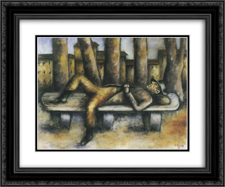 Uomo sulla panchina 24x20 Black Ornate Wood Framed Art Print Poster with Double Matting by Rosai, Ottone