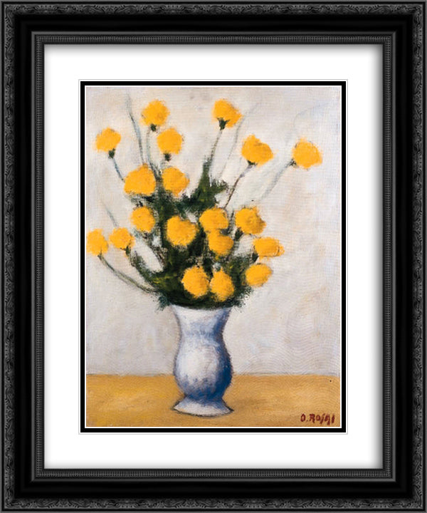 Vase With Flowers 20x24 Black Ornate Wood Framed Art Print Poster with Double Matting by Rosai, Ottone