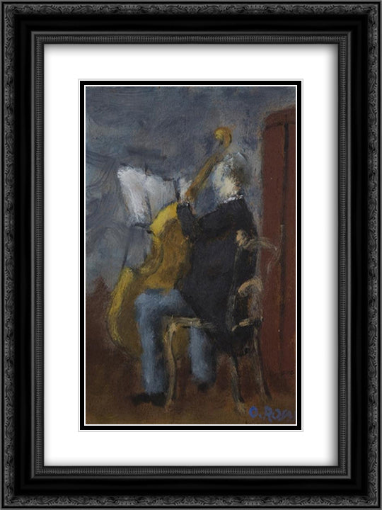 Violoncello Player 18x24 Black Ornate Wood Framed Art Print Poster with Double Matting by Rosai, Ottone