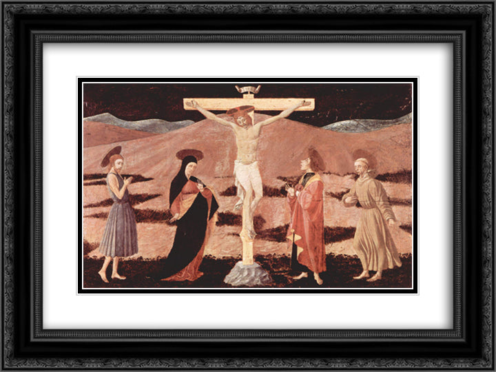 Christ on cross 24x18 Black Ornate Wood Framed Art Print Poster with Double Matting by Uccello, Paolo