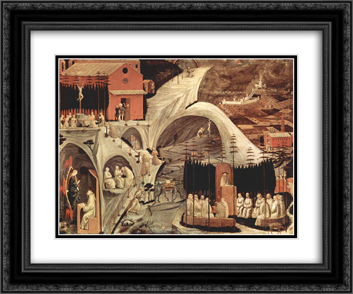 Episodes of the hermit life 24x20 Black Ornate Wood Framed Art Print Poster with Double Matting by Uccello, Paolo