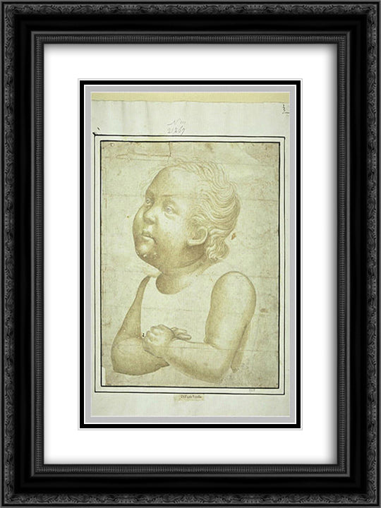 Naked child, since mid body, arms crossed 18x24 Black Ornate Wood Framed Art Print Poster with Double Matting by Uccello, Paolo