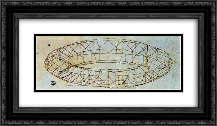 Perspective Study of Mazzocchio 24x14 Black Ornate Wood Framed Art Print Poster with Double Matting by Uccello, Paolo