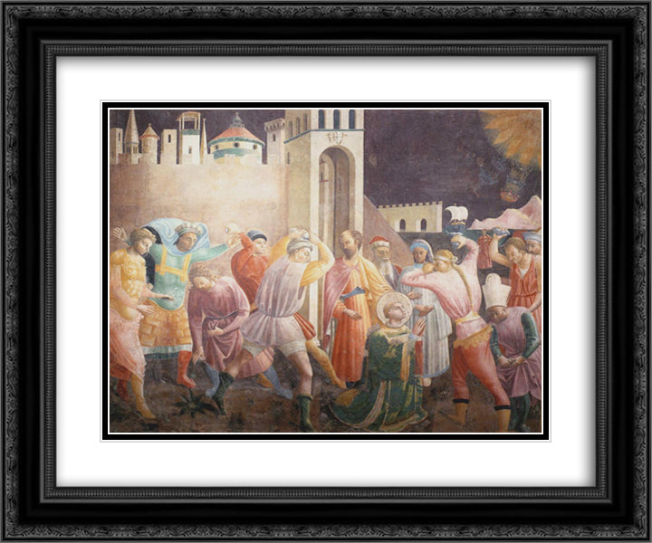 Stoning of St.Stephen 24x20 Black Ornate Wood Framed Art Print Poster with Double Matting by Uccello, Paolo