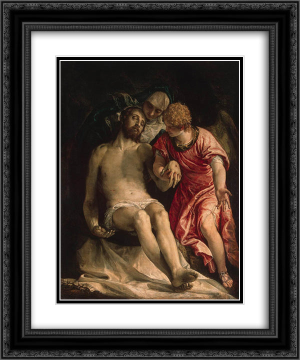 Pieta 20x24 Black Ornate Wood Framed Art Print Poster with Double Matting by Veronese, Paolo