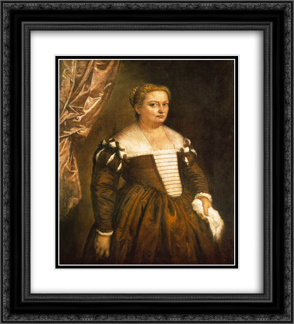 Portrait of a Venetian Woman 20x22 Black Ornate Wood Framed Art Print Poster with Double Matting by Veronese, Paolo