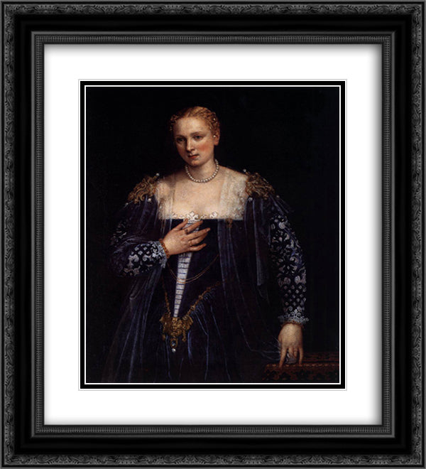 Portrait of a Venetian Woman (La Belle Nani) 20x22 Black Ornate Wood Framed Art Print Poster with Double Matting by Veronese, Paolo