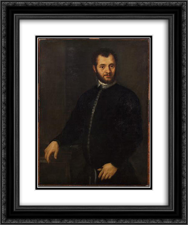 Portrait of a young man in black 20x24 Black Ornate Wood Framed Art Print Poster with Double Matting by Veronese, Paolo