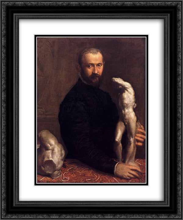Portrait of Alessandro Vittoria 20x24 Black Ornate Wood Framed Art Print Poster with Double Matting by Veronese, Paolo