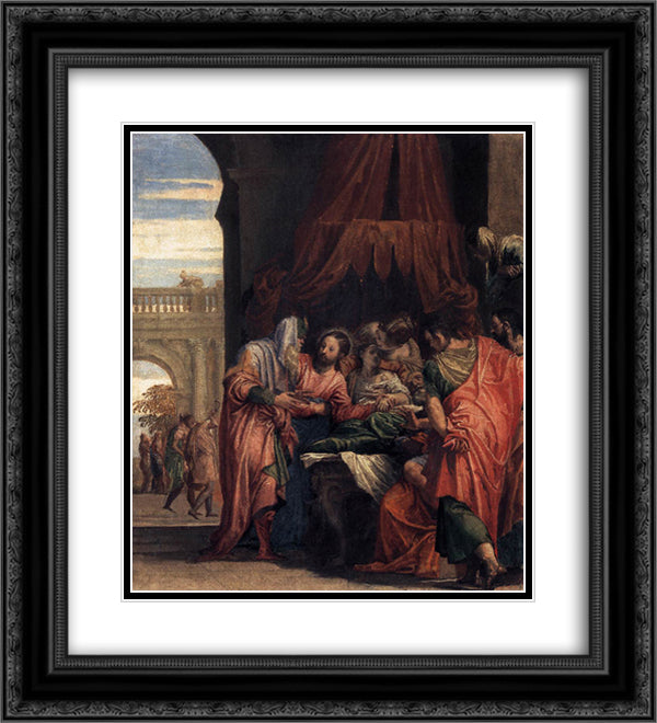 Raising of the Daughter of Jairus 20x22 Black Ornate Wood Framed Art Print Poster with Double Matting by Veronese, Paolo