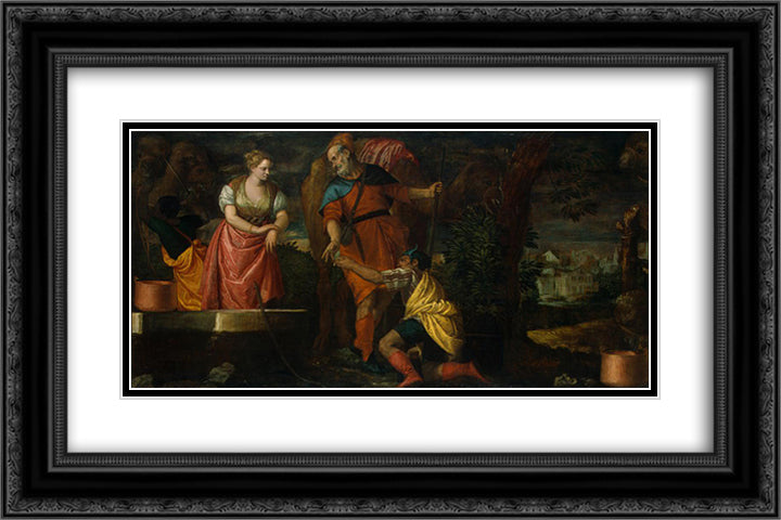 Rebecca at the Well 24x16 Black Ornate Wood Framed Art Print Poster with Double Matting by Veronese, Paolo