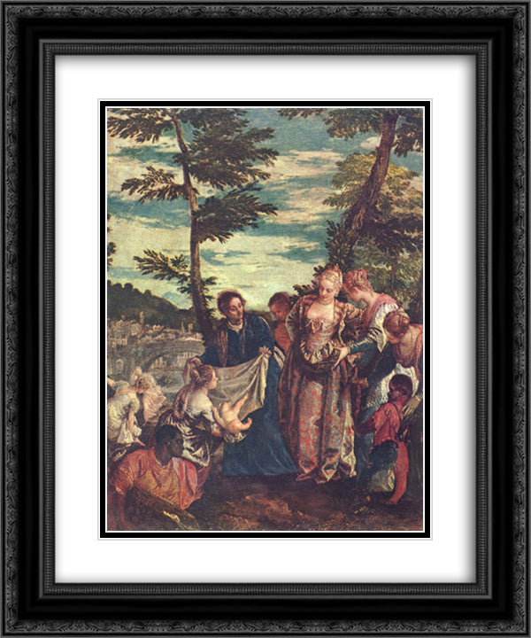 Rescue of Moses from the waters of the Nile 20x24 Black Ornate Wood Framed Art Print Poster with Double Matting by Veronese, Paolo