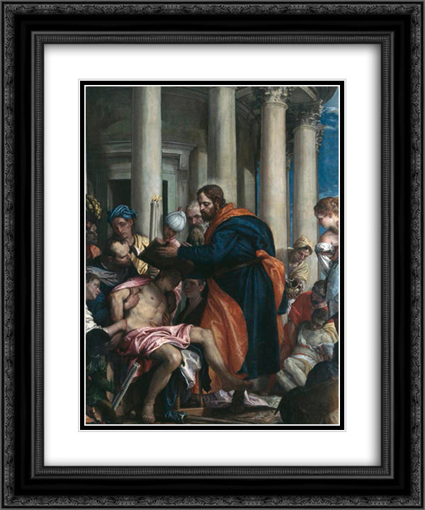 Saint Barnabas healing the sick 20x24 Black Ornate Wood Framed Art Print Poster with Double Matting by Veronese, Paolo