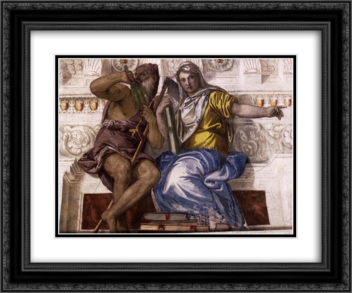 Saturn (Time) and Historia 24x20 Black Ornate Wood Framed Art Print Poster with Double Matting by Veronese, Paolo