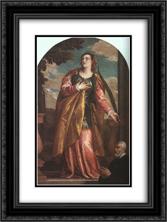 St. Lucy and a Donor 18x24 Black Ornate Wood Framed Art Print Poster with Double Matting by Veronese, Paolo