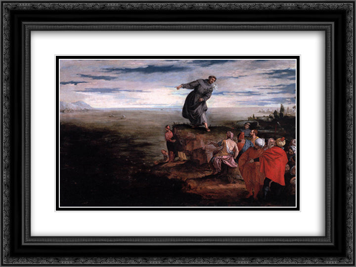 St Anthony Preaching to the Fish 24x18 Black Ornate Wood Framed Art Print Poster with Double Matting by Veronese, Paolo