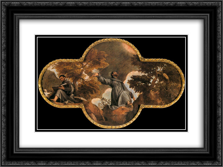 St Francis in Ecstasy 24x18 Black Ornate Wood Framed Art Print Poster with Double Matting by Veronese, Paolo