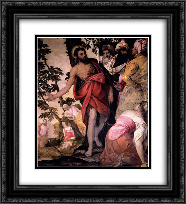 St John the Baptist Preaching 20x22 Black Ornate Wood Framed Art Print Poster with Double Matting by Veronese, Paolo