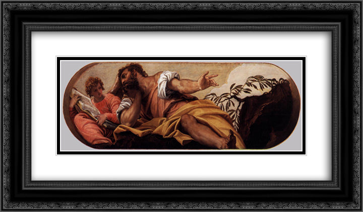 St Matthew 24x14 Black Ornate Wood Framed Art Print Poster with Double Matting by Veronese, Paolo