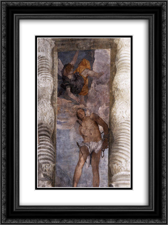 St Sebastian 18x24 Black Ornate Wood Framed Art Print Poster with Double Matting by Veronese, Paolo