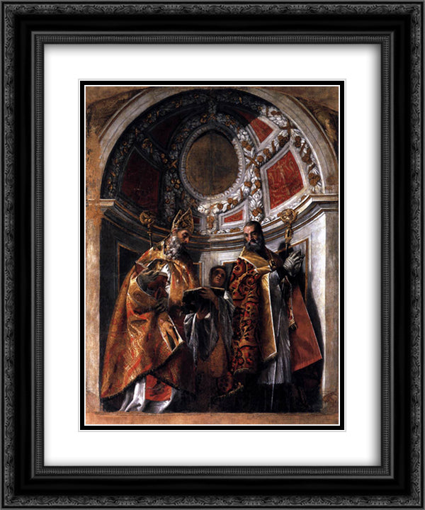 Sts Geminianus and Severus 20x24 Black Ornate Wood Framed Art Print Poster with Double Matting by Veronese, Paolo