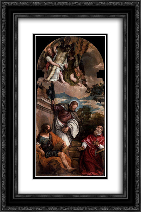 Sts Mark, James and Jerome with the Dead Christ Borne by Angels 16x24 Black Ornate Wood Framed Art Print Poster with Double Matting by Veronese, Paolo