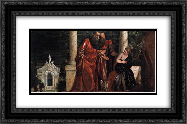 Susanna and the Elders 24x16 Black Ornate Wood Framed Art Print Poster with Double Matting by Veronese, Paolo