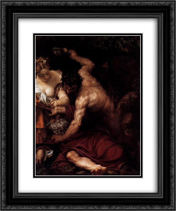 Temptation of St Anthony 20x24 Black Ornate Wood Framed Art Print Poster with Double Matting by Veronese, Paolo