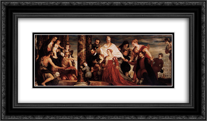 The Adoration of the Virgin by the Coccina Family 24x14 Black Ornate Wood Framed Art Print Poster with Double Matting by Veronese, Paolo