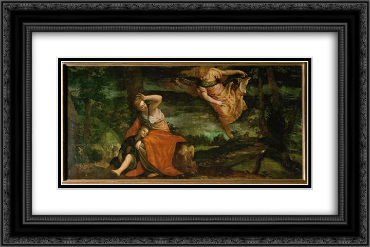 The angel appears to Hagar in the desert 24x16 Black Ornate Wood Framed Art Print Poster with Double Matting by Veronese, Paolo