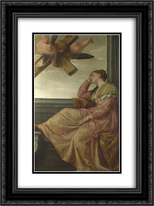 The Dream of Saint Helena 18x24 Black Ornate Wood Framed Art Print Poster with Double Matting by Veronese, Paolo