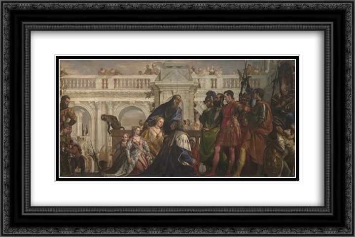 The Family of Darius before Alexander 24x16 Black Ornate Wood Framed Art Print Poster with Double Matting by Veronese, Paolo