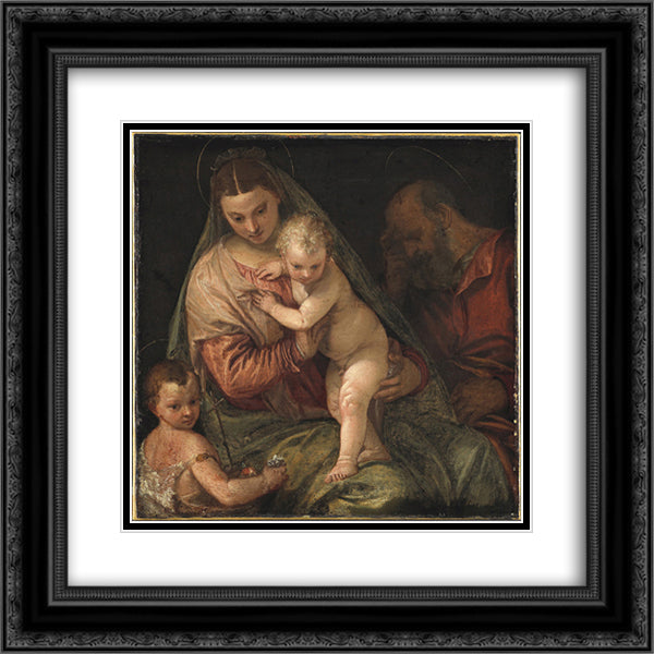 The Holy Family with the Infant St. John the Baptist 20x20 Black Ornate Wood Framed Art Print Poster with Double Matting by Veronese, Paolo