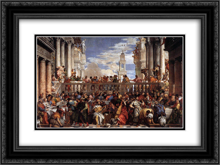 The Marriage at Cana 24x18 Black Ornate Wood Framed Art Print Poster with Double Matting by Veronese, Paolo