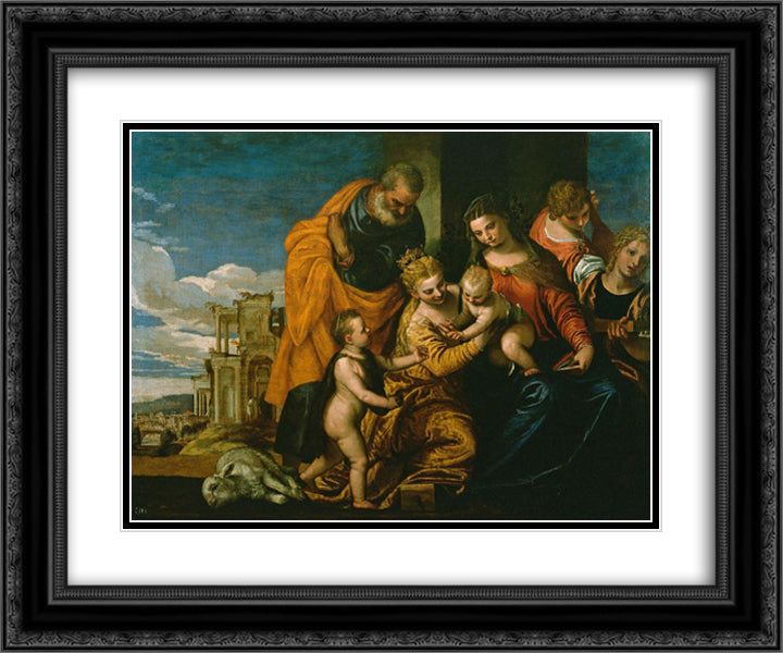 The Marriage of Saint Catherine 24x20 Black Ornate Wood Framed Art Print Poster with Double Matting by Veronese, Paolo