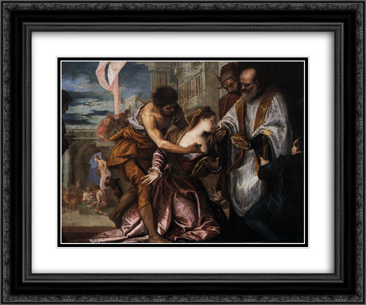 The Martyrdom and Last Communion of Saint Lucy 24x20 Black Ornate Wood Framed Art Print Poster with Double Matting by Veronese, Paolo