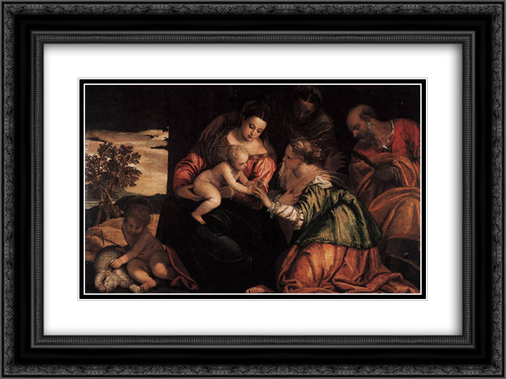 The Mystic Marriage of Sr Catherine 24x18 Black Ornate Wood Framed Art Print Poster with Double Matting by Veronese, Paolo