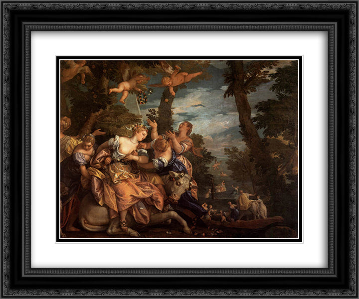 The Rape of Europa 24x20 Black Ornate Wood Framed Art Print Poster with Double Matting by Veronese, Paolo