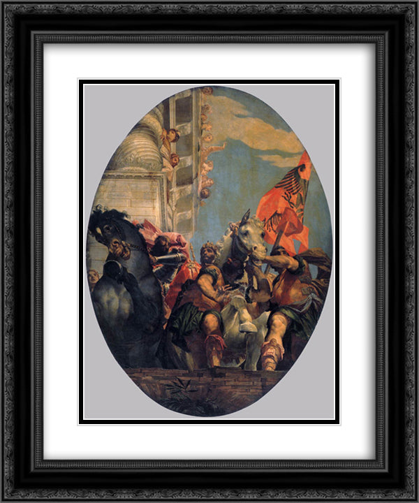 The Triumph of Mordecai 20x24 Black Ornate Wood Framed Art Print Poster with Double Matting by Veronese, Paolo