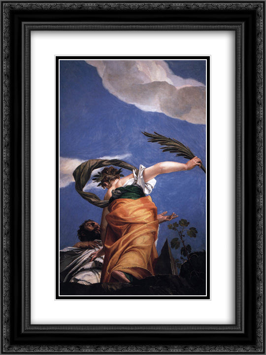 The Triumph of Virtue over Vice 18x24 Black Ornate Wood Framed Art Print Poster with Double Matting by Veronese, Paolo