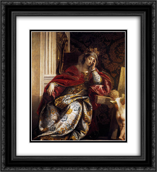 The Vision of Saint Helena 20x22 Black Ornate Wood Framed Art Print Poster with Double Matting by Veronese, Paolo
