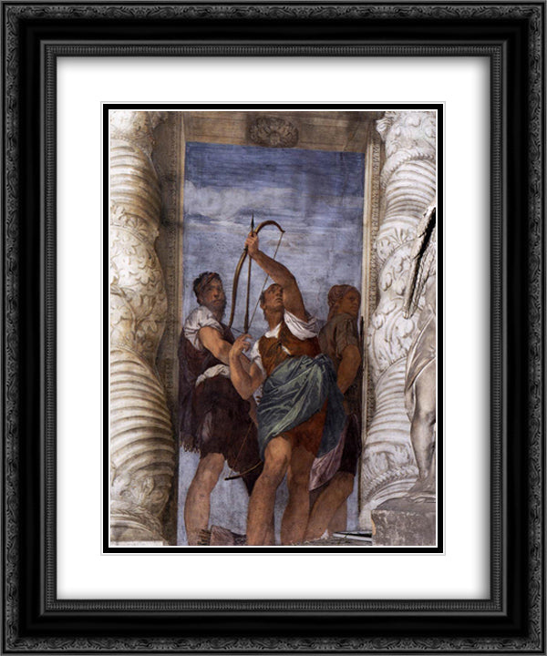 Three Archers 20x24 Black Ornate Wood Framed Art Print Poster with Double Matting by Veronese, Paolo