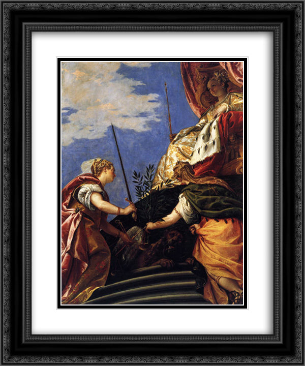 Venetia between Justitia and Pax 20x24 Black Ornate Wood Framed Art Print Poster with Double Matting by Veronese, Paolo