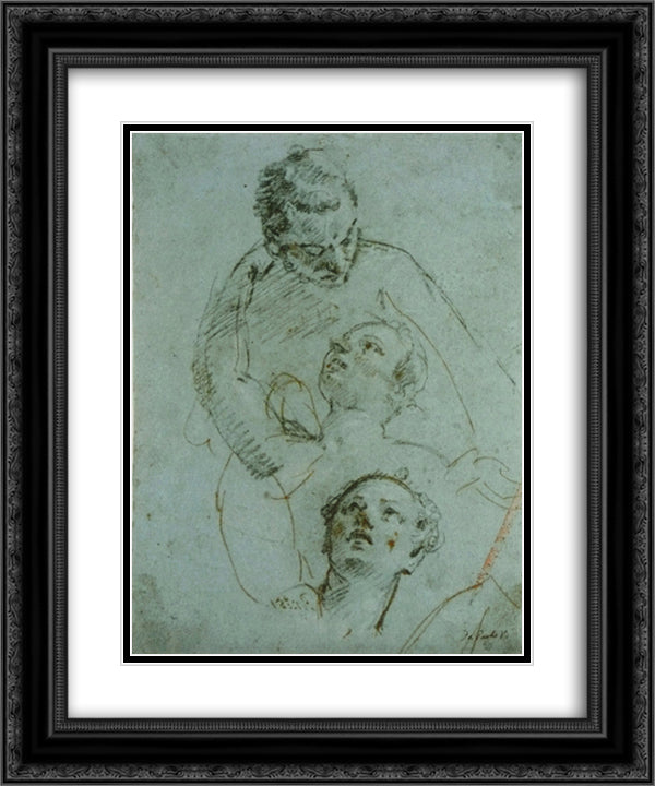 Venus and Adonis with Cupid 20x24 Black Ornate Wood Framed Art Print Poster with Double Matting by Veronese, Paolo